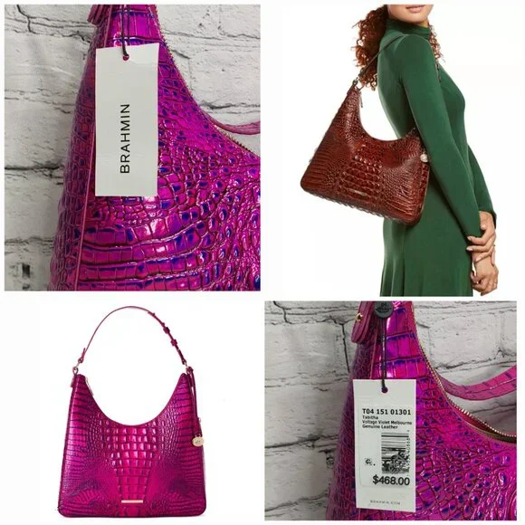 'BRAHMIN' 'TABITHA' CROC-EMBOSSED LEATHER BAG VOLTAGE VIOLET MELBOURNE FL.INCL.p - Picture 9 of 16